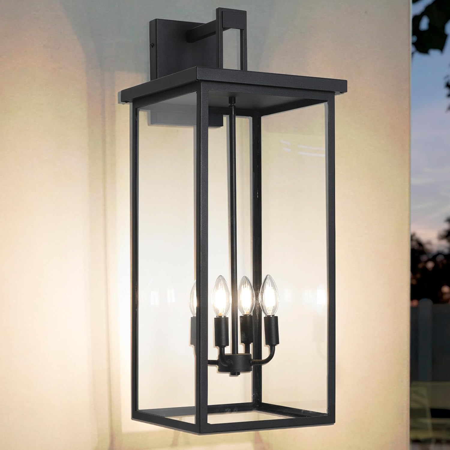 26 in Large Outdoor Wall Lantern, Modern Matte Black Waterproof Wall Sconce for House with Clear Glass Shade, Large Black Outdoor Light Fixtures Wall Mount E12 Base Garage & Porch Wall Light 26 Inches?65cm?