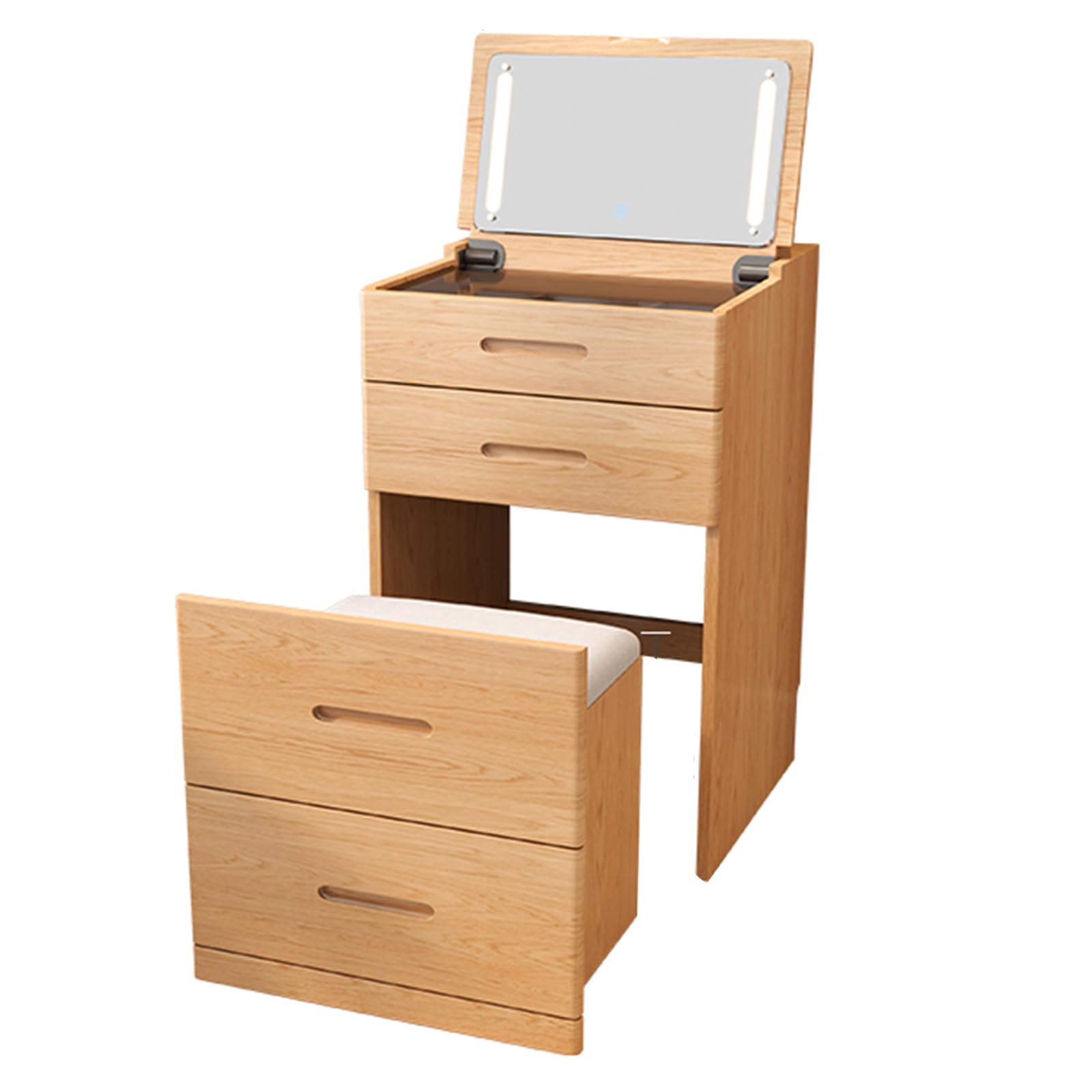 asdchZen Wooden Vanity Table Set With Flip Top Mirror, Led Light, 2 Storage Drawers, Makeup Stool, Ideal For Bedroom, Living Room, Office Desk, Nightstand