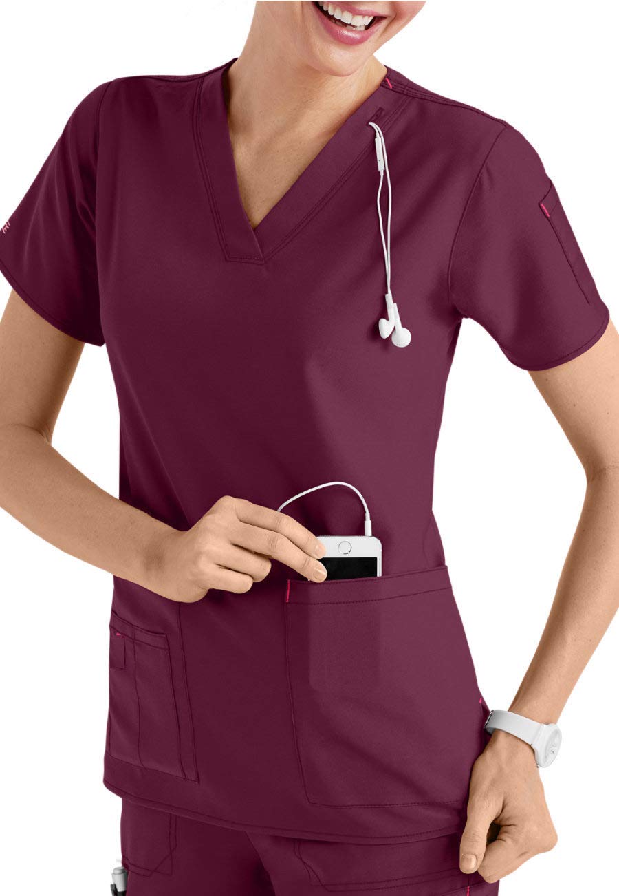 Smart Uniform Media Top con 5 bolsillos y cuello en V