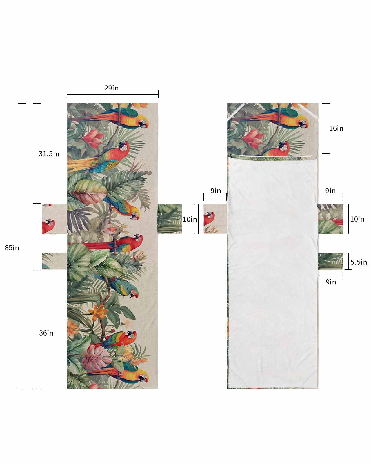 Summer Botanical Beach Lounge Chair Towel Cover, Soft Chaise Lounge Towel with Side Pockets Patio Pool Chairs Cover for Beach/Pool Sunbathing 29x85 Rustic Tropical Plants Birds