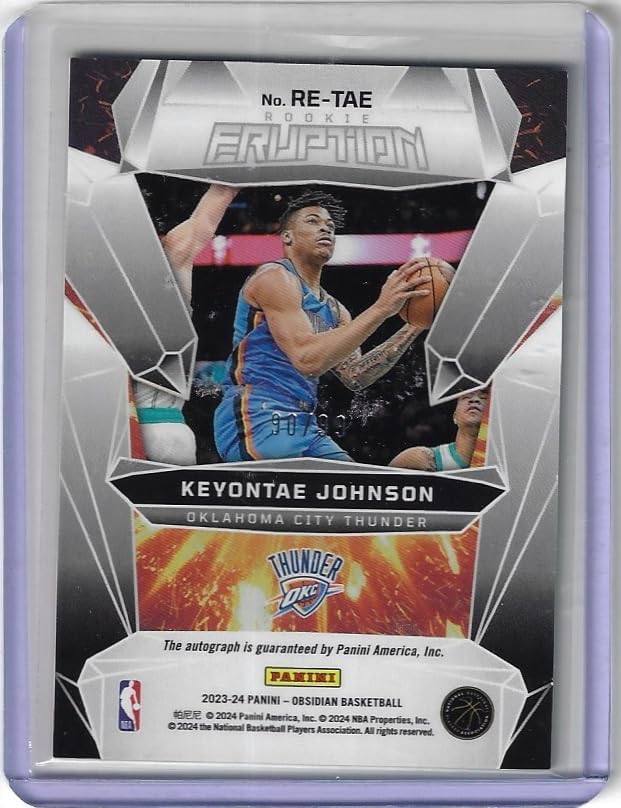 Keyontae Johnson Autographed & Serial Numbered #9/99 Purple Flood Electric Etch Rookie Eruption Auto Collectible Basketball Card- 2023 Panini Obsidian Basketball Card #RE-TAE (Thunder)