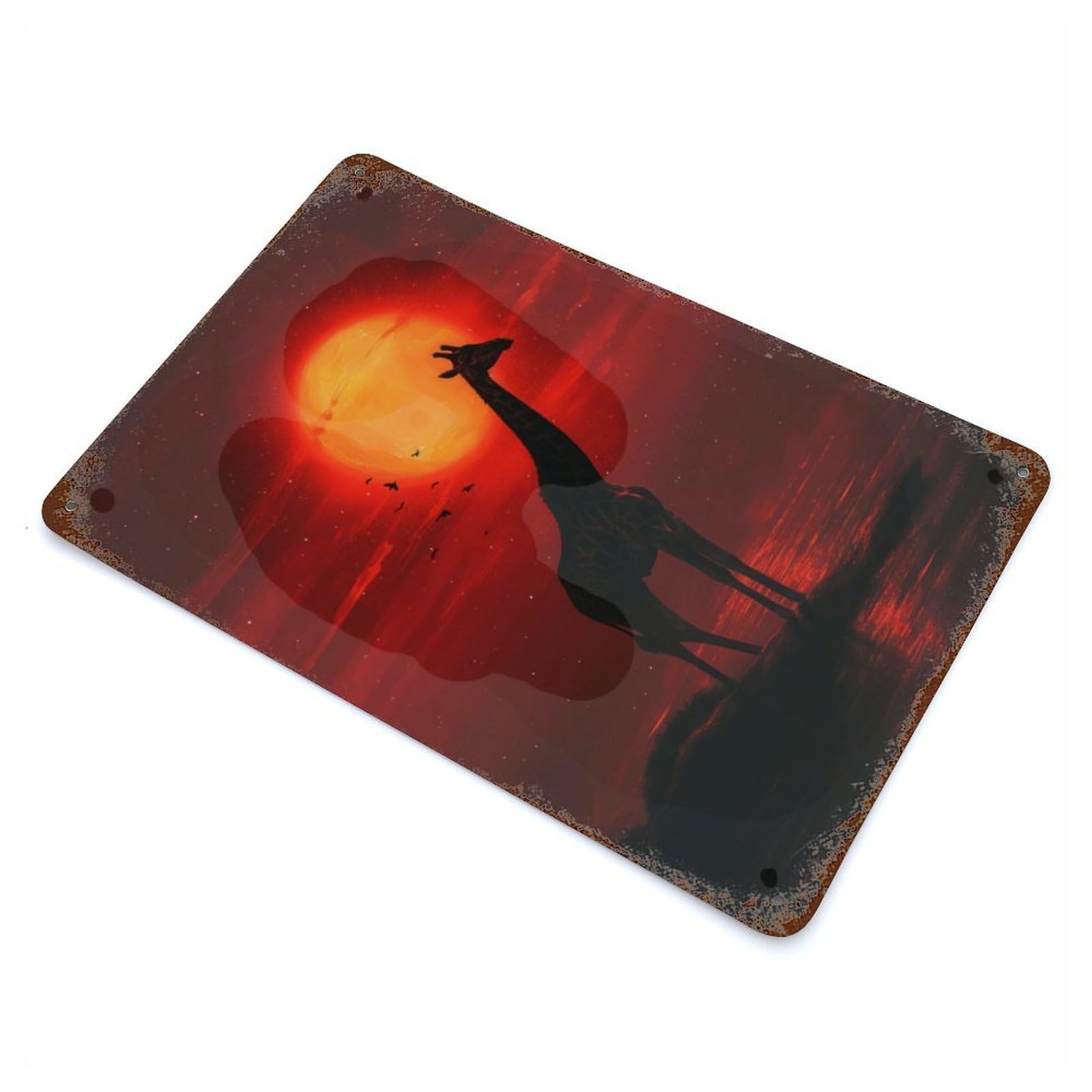 Giraffe Sunset Vista Rust Effect Tin Sign 11.8"x7.9", Old School Wall Decor for Farmhouse, Kitchen And Entryway Decor
