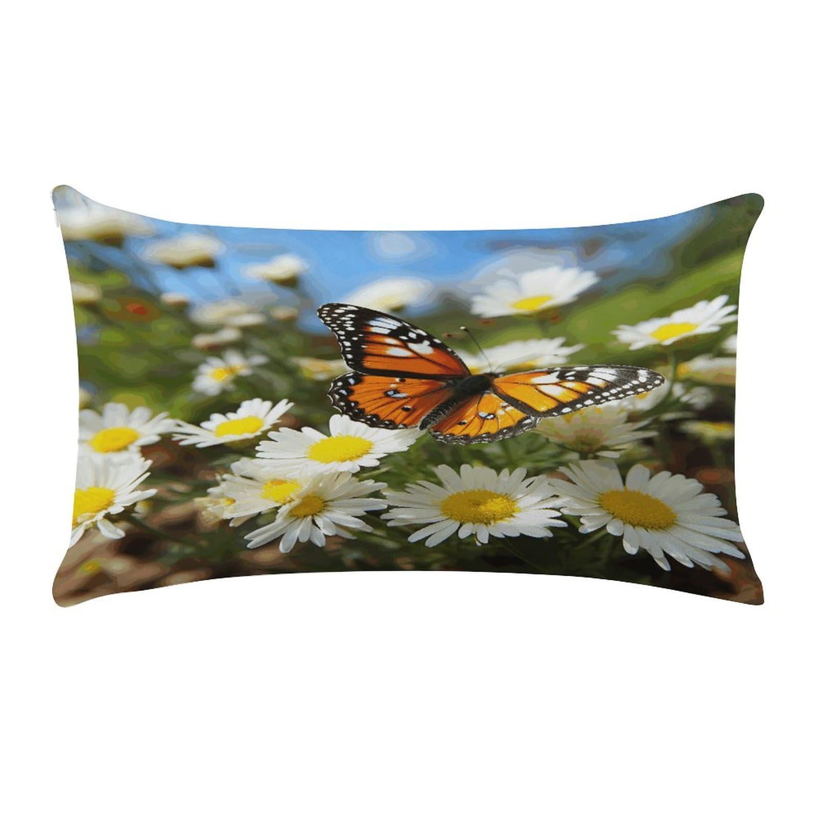 Butterfly on Daisy Flower Pillow Cover Super Soft Pillowcase Luxury Cozy Fuzzy Velvet Pillow Shams Breathable Standard Pillow Cases with Zipper Wrinkle-Free Pillow Cover 12 "×20 "