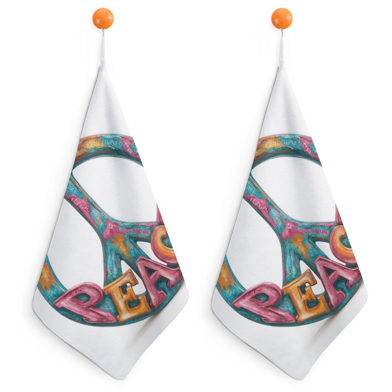 Jubonexis Large Peace Sign with Big Bold Letters Peace Small Hand Towel with Hanging Loop 2 PCS Absorbent Soft Wash Cloth for Kitchen Bathroom
