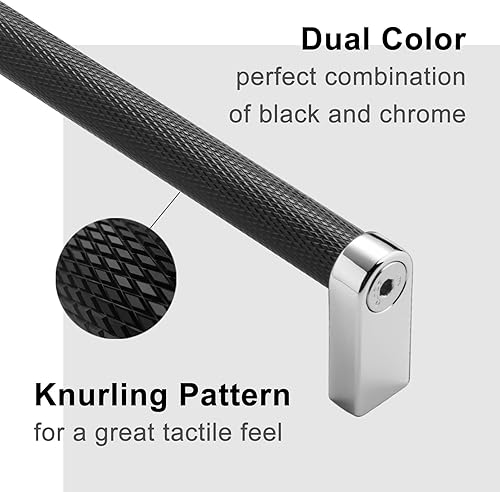 Miniatura 3 de ASKANO Paquete de 1 unidad AP1301 de 8-1316 pulgadas, barra moleteada negra y cromada AP1301  Herrajes sólidos para cajón, tocador, baño, tocador,