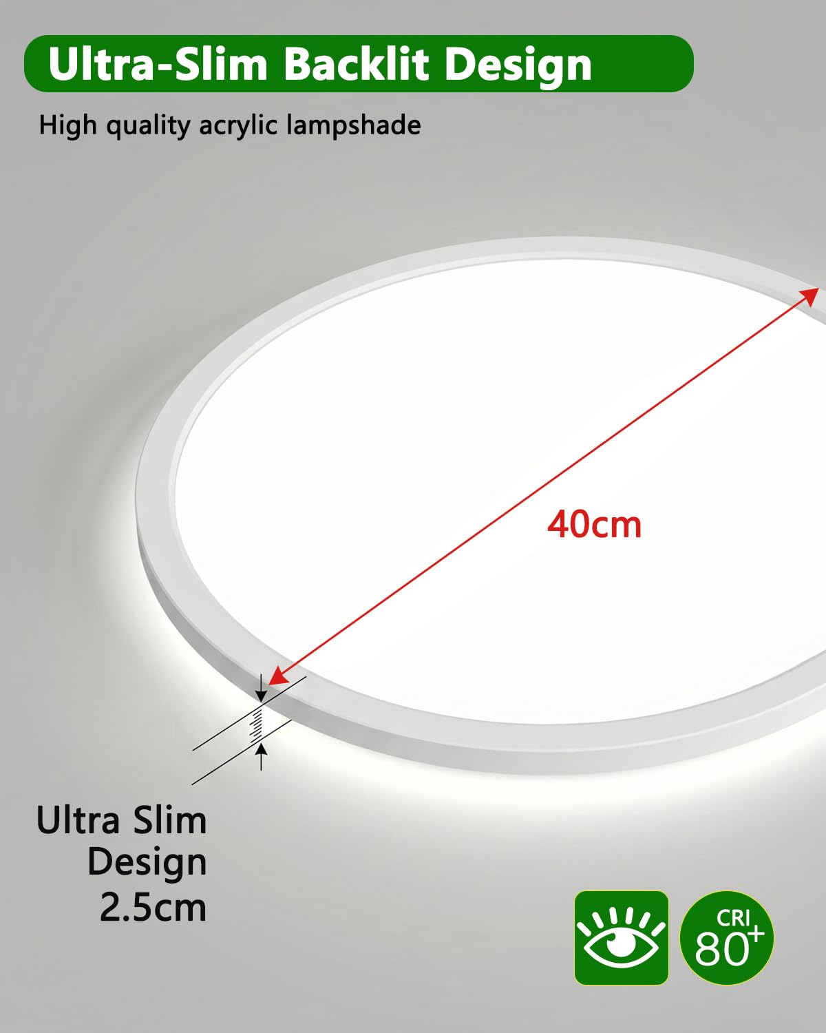 Bowfar Plafonnier LED Classe d'efficacité A, 14W 3000LM Plafonnier avec télécommande, intensité variable 3000K-6500K, Étanche IP54 Ultra-fin Lampe pour Salon Salle de Chambre Cuisine Balcon Ø40x2,5cm