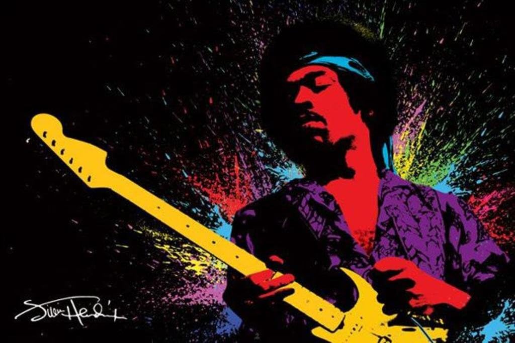 Jimi Hendrix Poster Playing Guitar Paint Splatter Music Musician Famous People Symphony Aesthetic Retro Classic Vintage 60s 70s Bedroom Living Room Cool Wall Decor Art Print Poster 36x24
