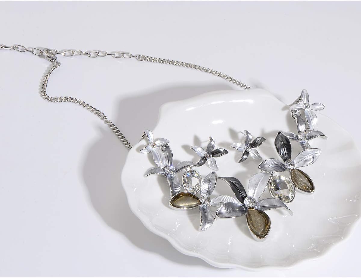 AMYJANE Vintage Statement Jewelry Set - Spring Leaf Flower Floral Plant Necklace Earring Set Crystal Rhinestone Fashion Costume Jewelry for Women Prom Party Unique Gift