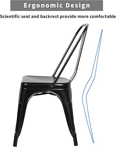 Miniatura 5 de ExAchat Juego de 4 sillas de comedor de metal de hierro, sillas de comedor de metal con respaldo, sillas de cocina apilables que ahorran espacio,