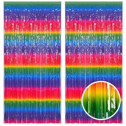 Image of Gradient Colorful Party Streamers Backdrop Decorations - GREATRIL Rainbow Party Backdrop Curtains for VBS /Candyland /Birthday /Neon Glow /Graduation 2026 /Disco /Bachelorette Themed - 1m x 2.5m - Pack of 2