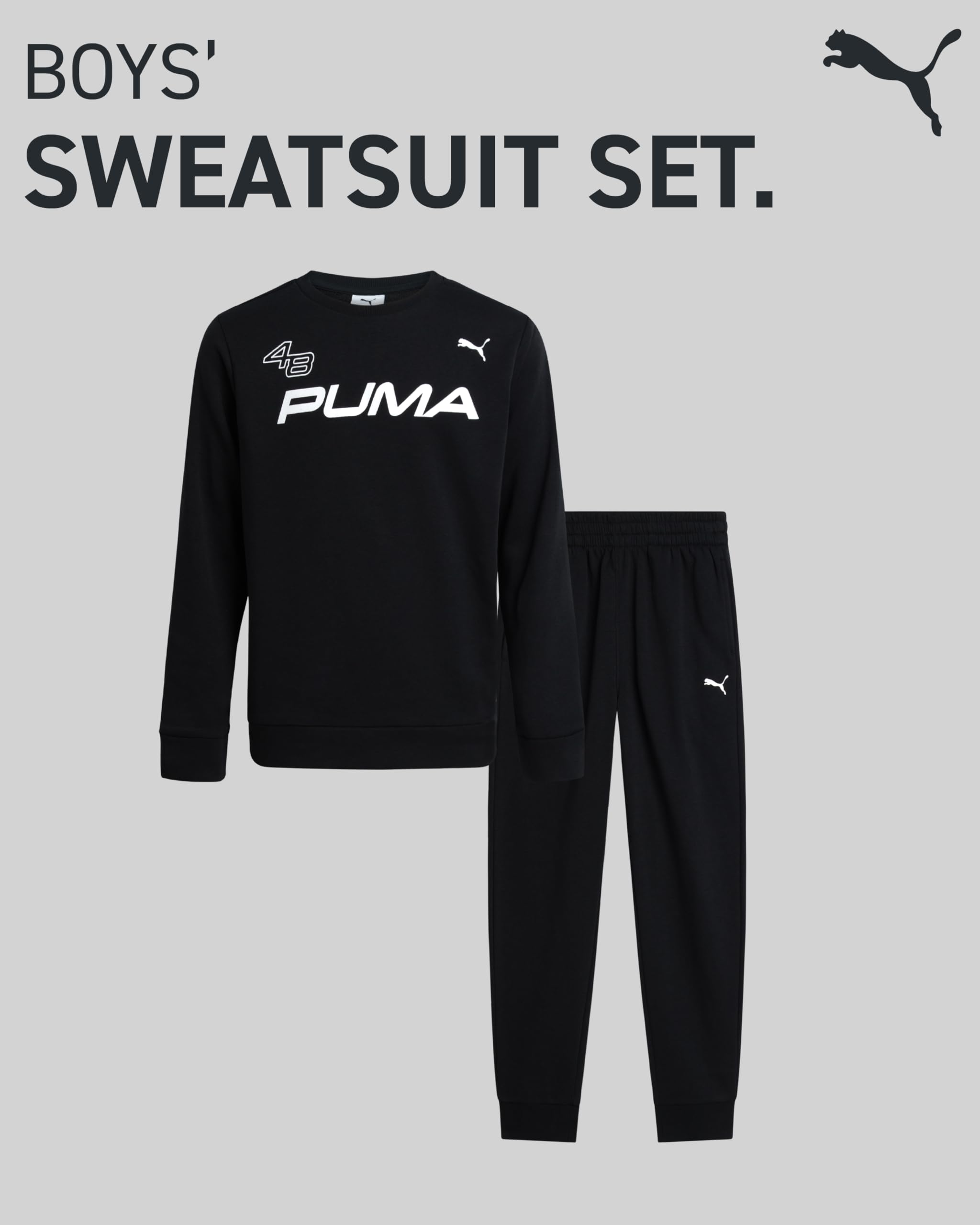 PUMA Ensemble 2 pièces de survêtement en polaire douce à col rond pour garçon et pantalon de jogging pour enfants (4-16)