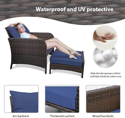 Miniatura 4 de LEVELEVE Balcony Furniture - Juego de 5 piezas para conversación de patio, sillas de mimbre de polietileno para exteriores con cojines suaves, 2