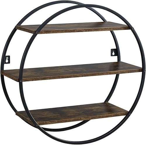 MUSEHOMEINC Estantes flotantes para decoración de pared con 3 niveles geométricos decorativos de metal estantes de madera montados en la pared para