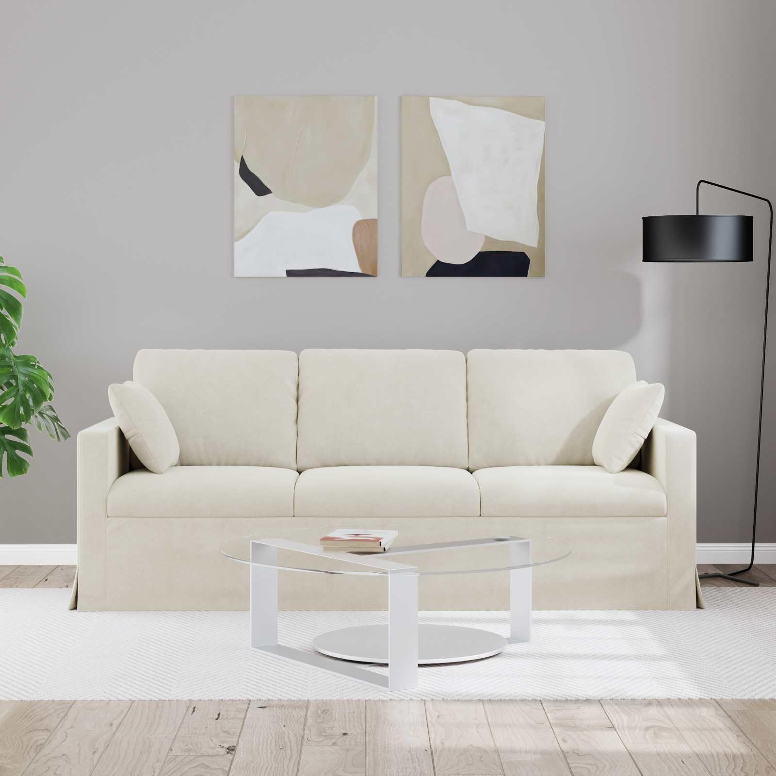 Kremowa sofa 198 x 78 x 80 cm, aksamitna