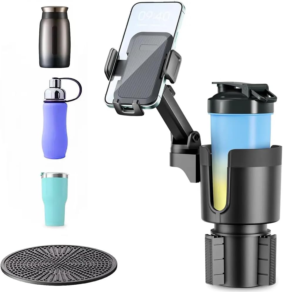 Soporte para teléfono, rotación de 360, adaptador de portavasos grande para automóvil, compatible con iPhone, teléfonos Android, adecuado para