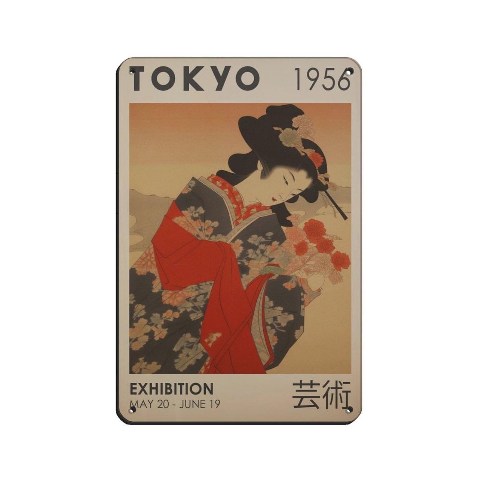 Japanese Geisha,Japanese Exhibition Poster Tin Sign Vintage Metal Pub Club Cafe Bar Home Wall Art Decoration Poster Retro 8x12inch(20x30cm)