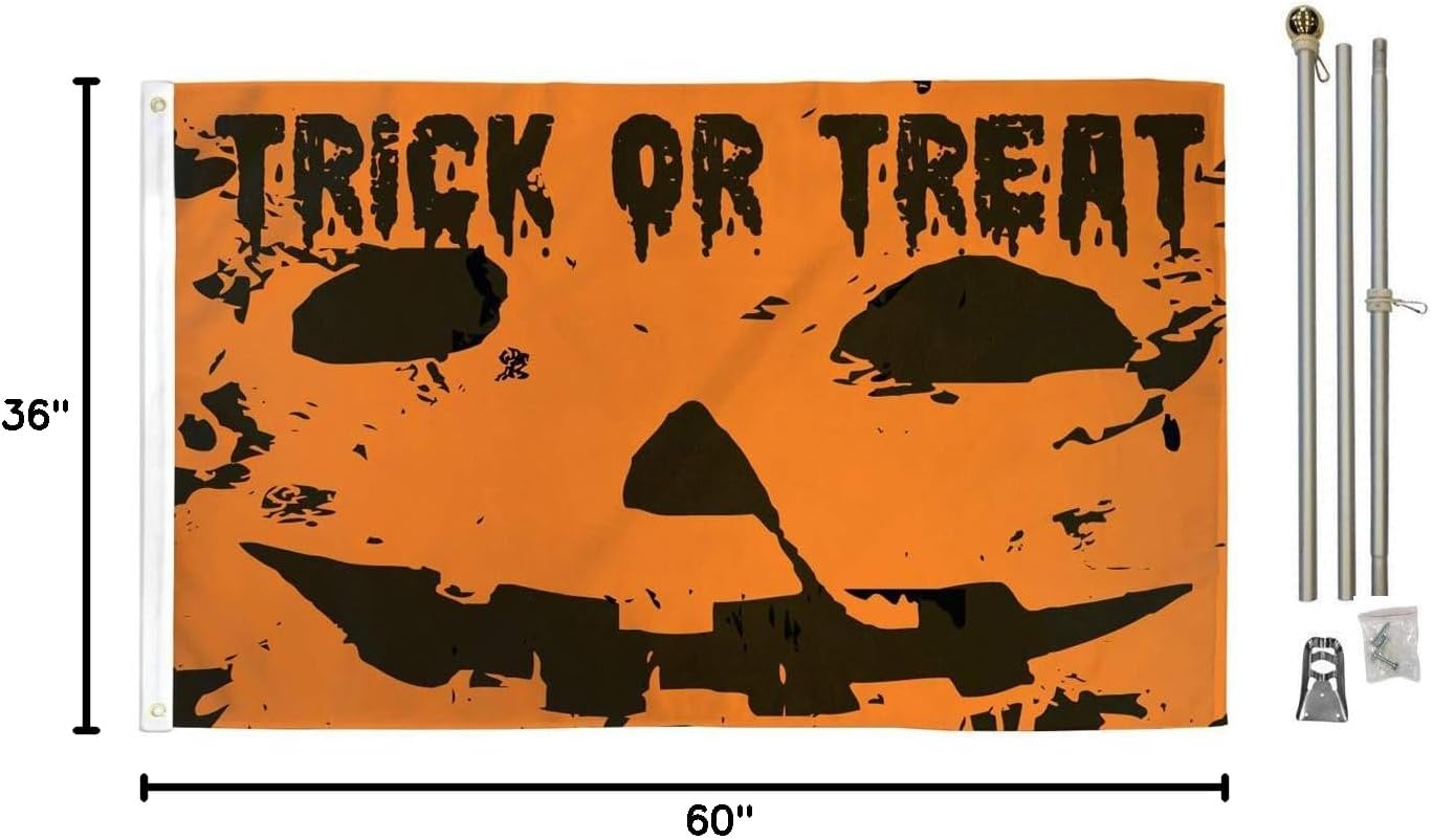 Halloween Trick-or-Treat House Flag & Pole Kit - Perfect for Halloween Decorations & Parties!