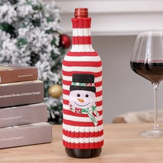 Christmas Decorations Knitted Striped Wine Bottle Cover Elk Snowman Red Wine Champagne Bottle Cover