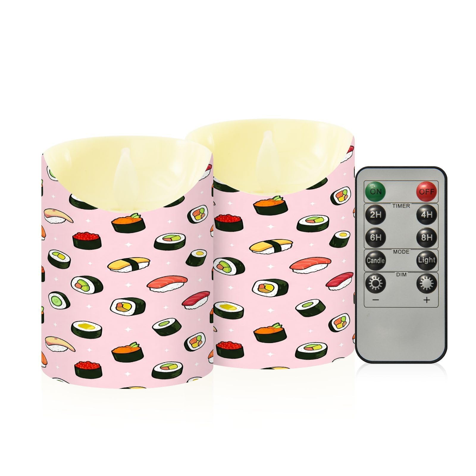 Ewusp Sushi Flameless Candles Battery Operated Flickering LED Pillar Candles Set of 2 with Remote Control & Timer, for Home Decor Wedding Holiday Party Centerpieces