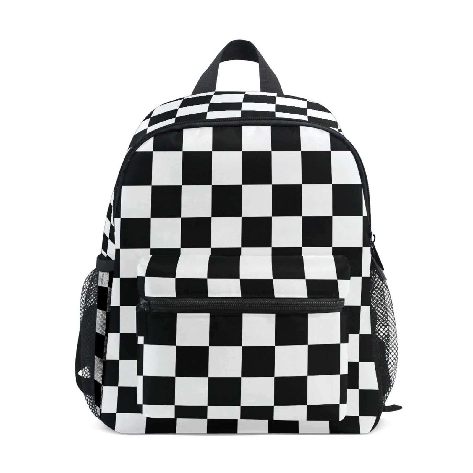 Mnsruu Mochila escolar a cuadros negros y blancos para niños y niñas, para jardín de infantes, Multicolor, 25.40x30.5x10cm