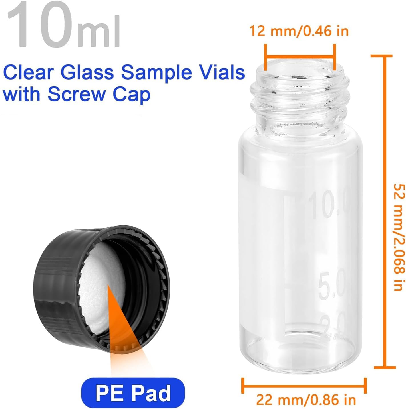 Kesell 10 frascos de vidrio transparente de 10 ml, recipiente pequeño con tapón de rosca, botellas de muestra de líquido con punto de escritura y graduaciones