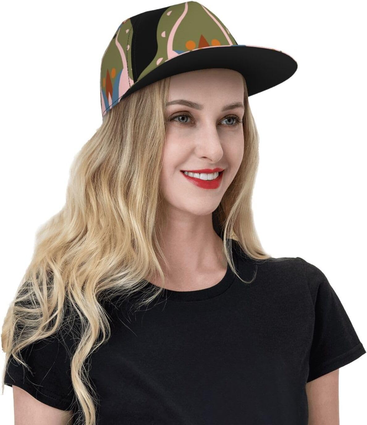 National Wind Pattern Fashion Flat Brim Baseball Cap â€“ Stylish Unisex Cap with All-Over Print Design â€“ Breathable Lightweight Hat for Daily Wear, Outdoor Activities, and Travel Black