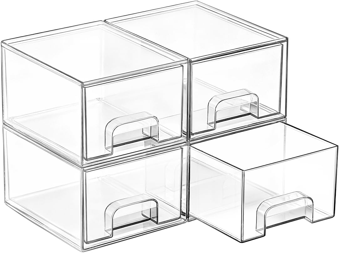 Vtopmart 4-Pack Small Clear Stackable Storage Drawers