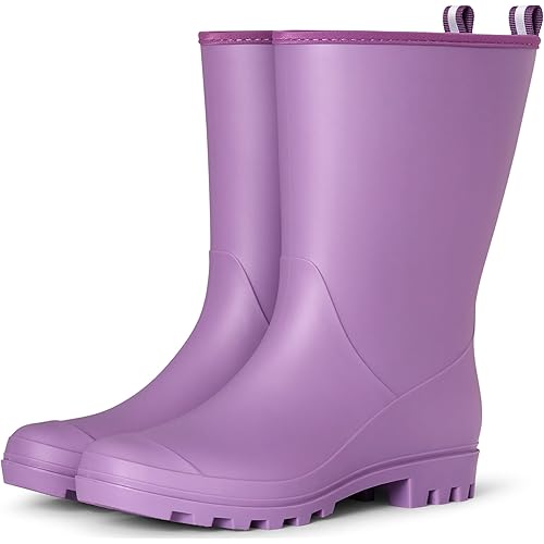 planone Wide Calf Rain Boots for Women Fashion Waterproof Mid Calf Rubber Boots Non-Slip Matte Outdoor Garden Shoes Work Booties Mud Boots Farm Boots with Arch Support and Removable Comfort Insole