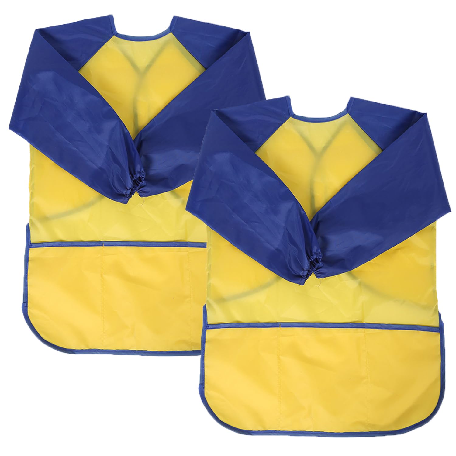 XIEJINJIA 2 Pack Kids Art Smock with Long Sleeve and 3 Pockets Children Artists Child Play Apron Boys and Girls for Cooking Painting Craft Yellow/M