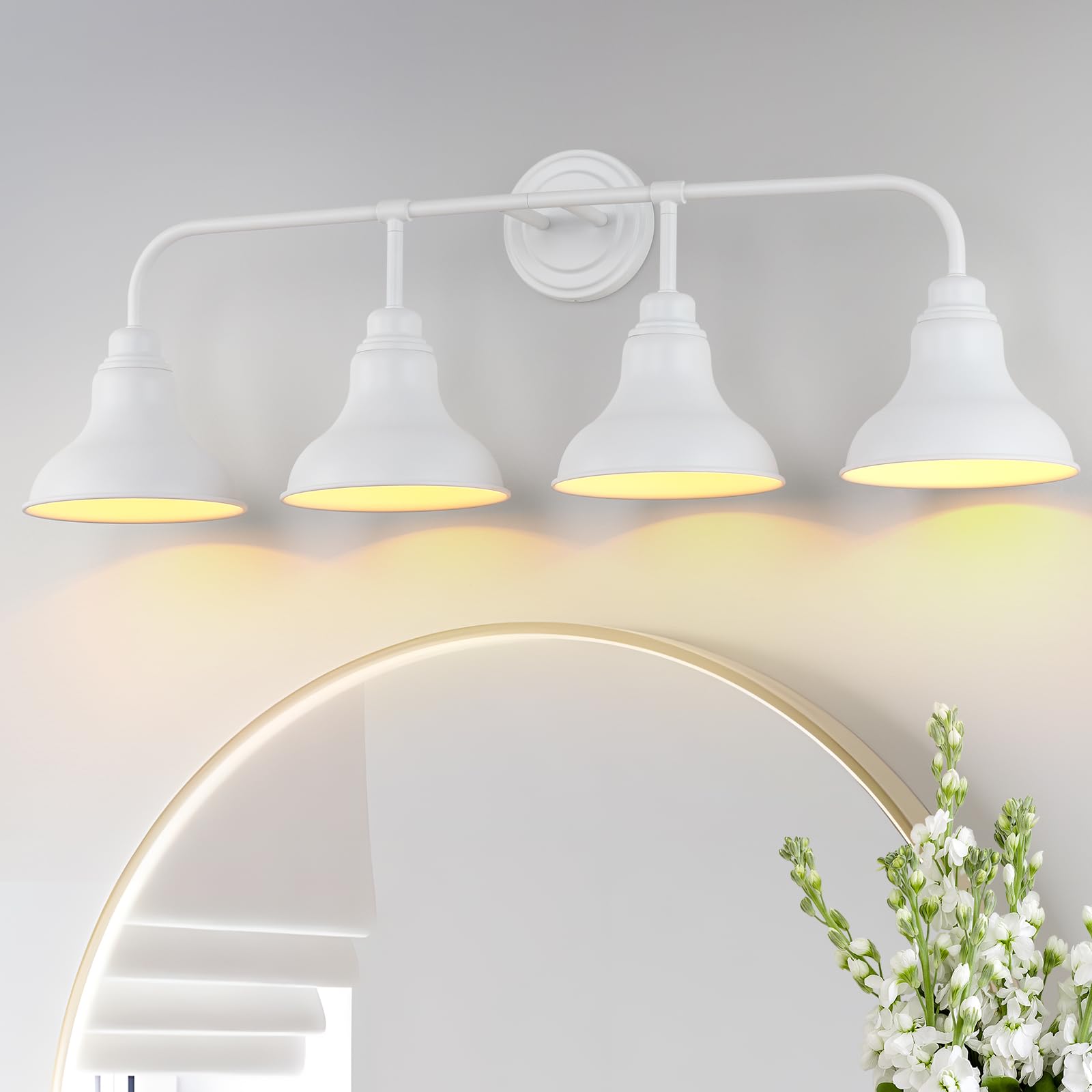 pasentel 34" Farmhouse Large Vanity Light, 4-Light Bathroom Lighting Fixtures Over Mirror, White Modern Rustic Industrial Indoor Wall Sconce Lighting for Bathroom, Cabinet, Mirror