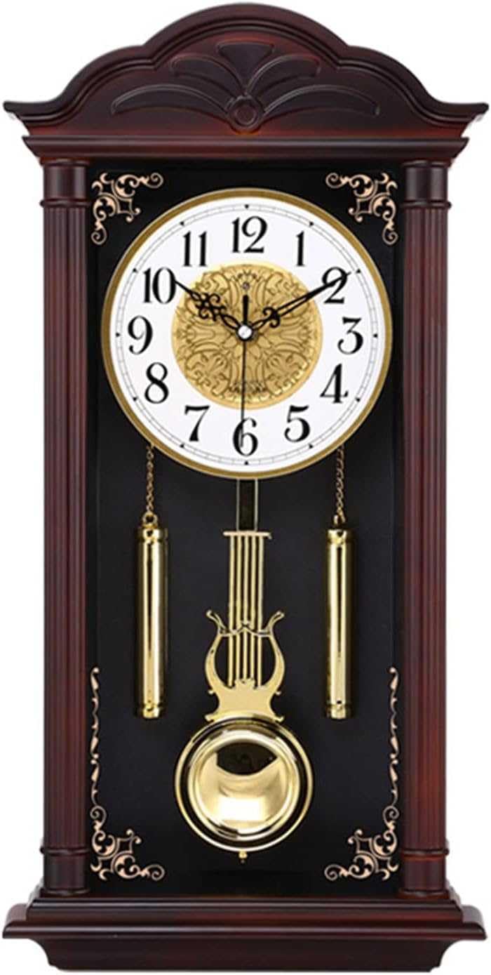 GHKryD wall clock, Traditional Chiming Pendulum Wall Clock - 26in Silent Grandfather Wooden Brown, Classic Home Decor(C)