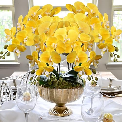 Vista 36 de DILATATA Orquídea Phalaenopsis floreciente de 31.5 pulgadas de alto, orquídea artificial de tacto real con 9 flores grandes, orquídeas falsas