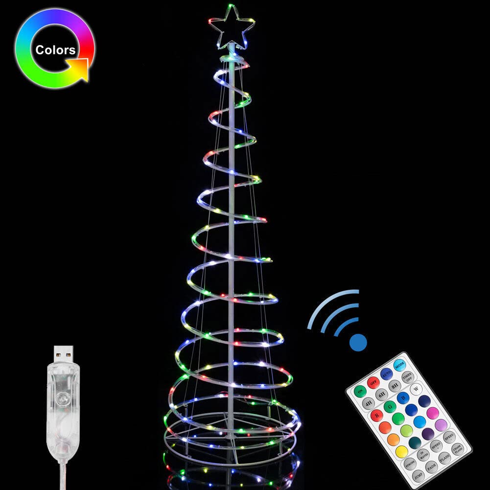 Bakaji Albero di Natale Spirale a 135 Led Luminoso RGB Slim Salvaspazio con Telcomando a Distanza Con Puntale a Stella Multicolor Tubo Trasparente per Interno ed Esterno (MULTICOLORE - 180CM)
