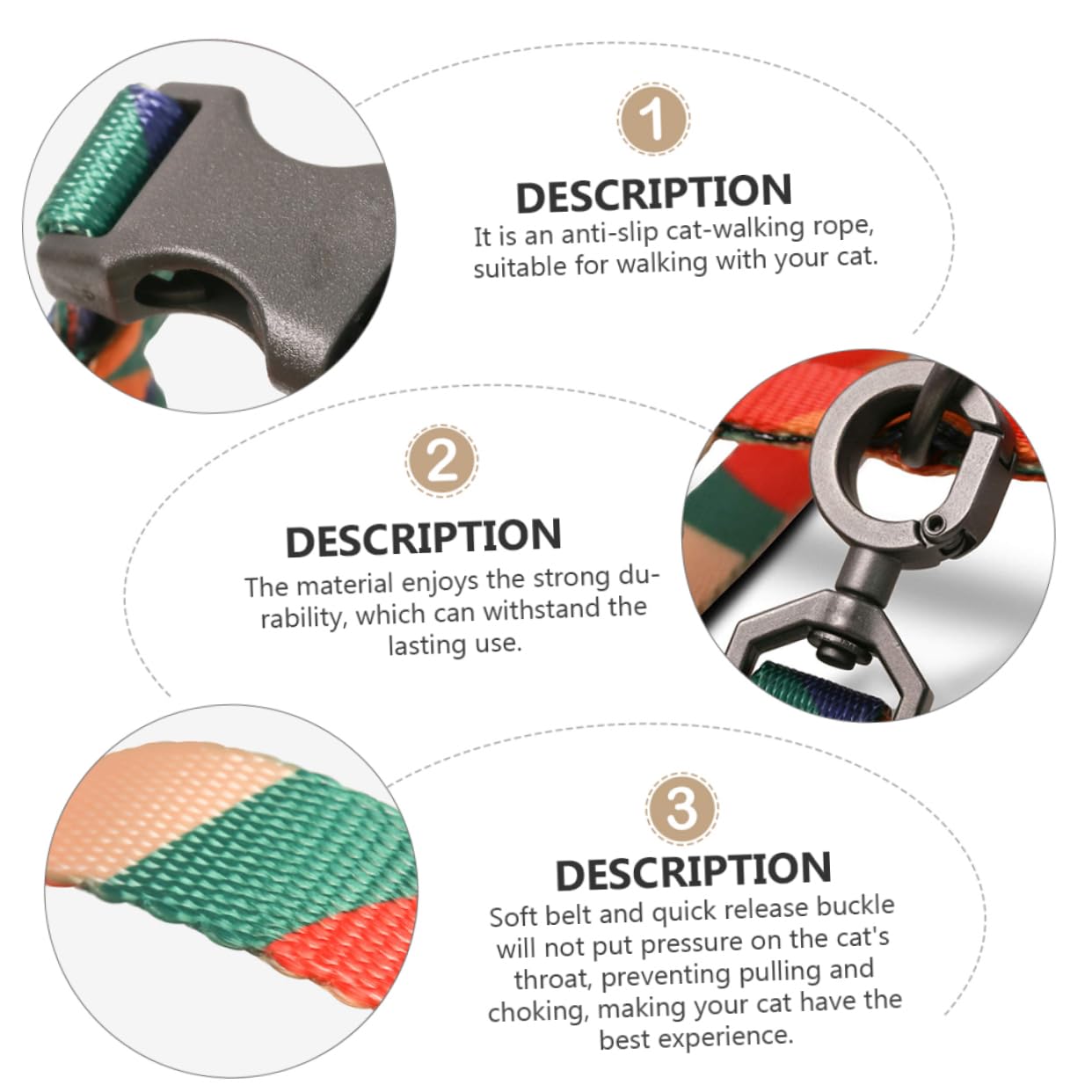 DOITOOL 3piezas Correa De Arrastre para Gatos Arnés Material De Resistente Diseño Ligero y Cómodo para Paseos Seguros Accesorios para Mascotas para Uso Diario