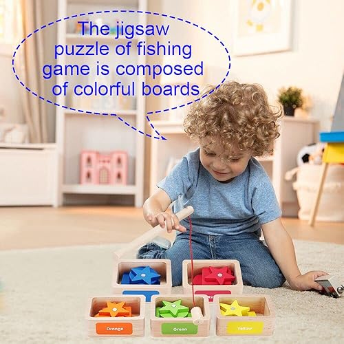 Miniatura 4 de Xiezyxuan Montessori Toy Educational Sorting Cup&Fishing Game 2-in-1 Magnetic Learning Wooden Fishing Game Toy Baby Sensory Bins for Toddlers fits