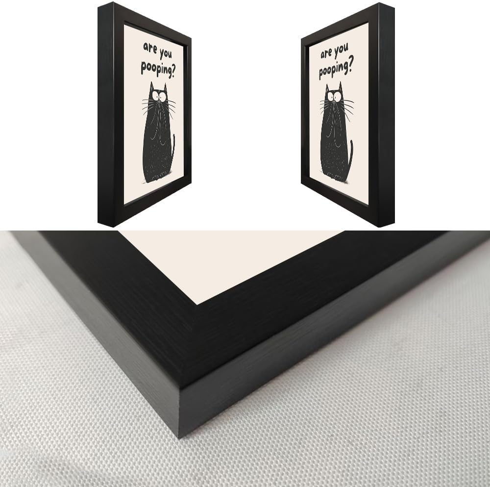 Funny Black Cat Wall Art - Are You Pooping Bad Smell Bathroom Decor, Guest Toilet Decor, Black Framed Prints 8"x10", Cute Animal Modern Minimalistic Bathroom Sign - Image 2