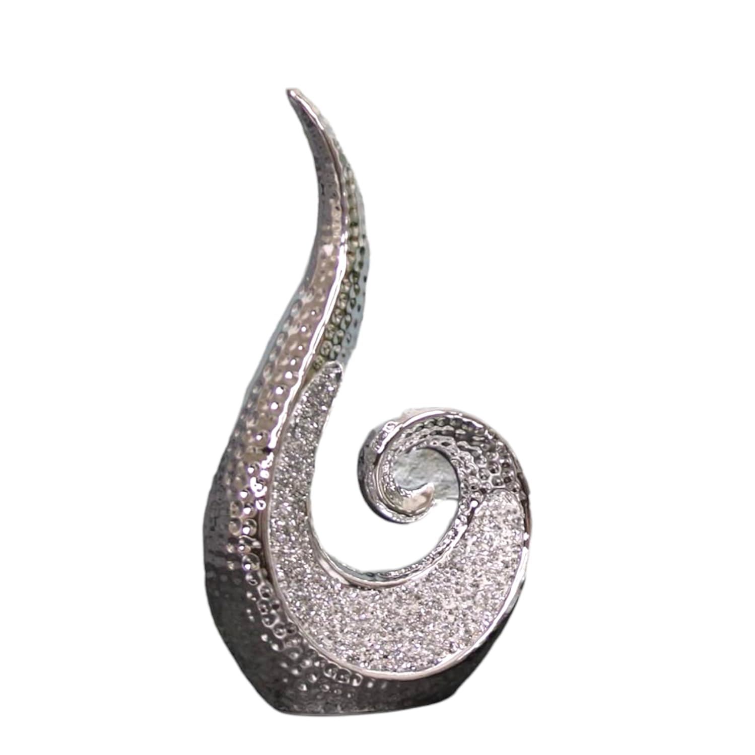 Shabjy Silver Resin Decorative Sculpture Ornament, Swirl Textured With Diamante Bling, 24Cm