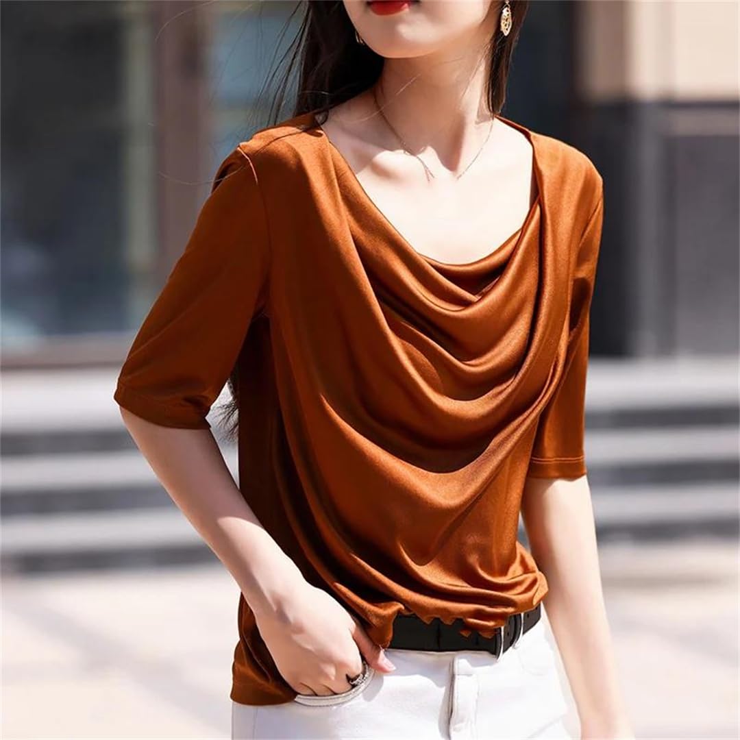 Maglietta estiva da donna casual tinta unita pullover a maniche corte T-shirt allentate in raso gilet top