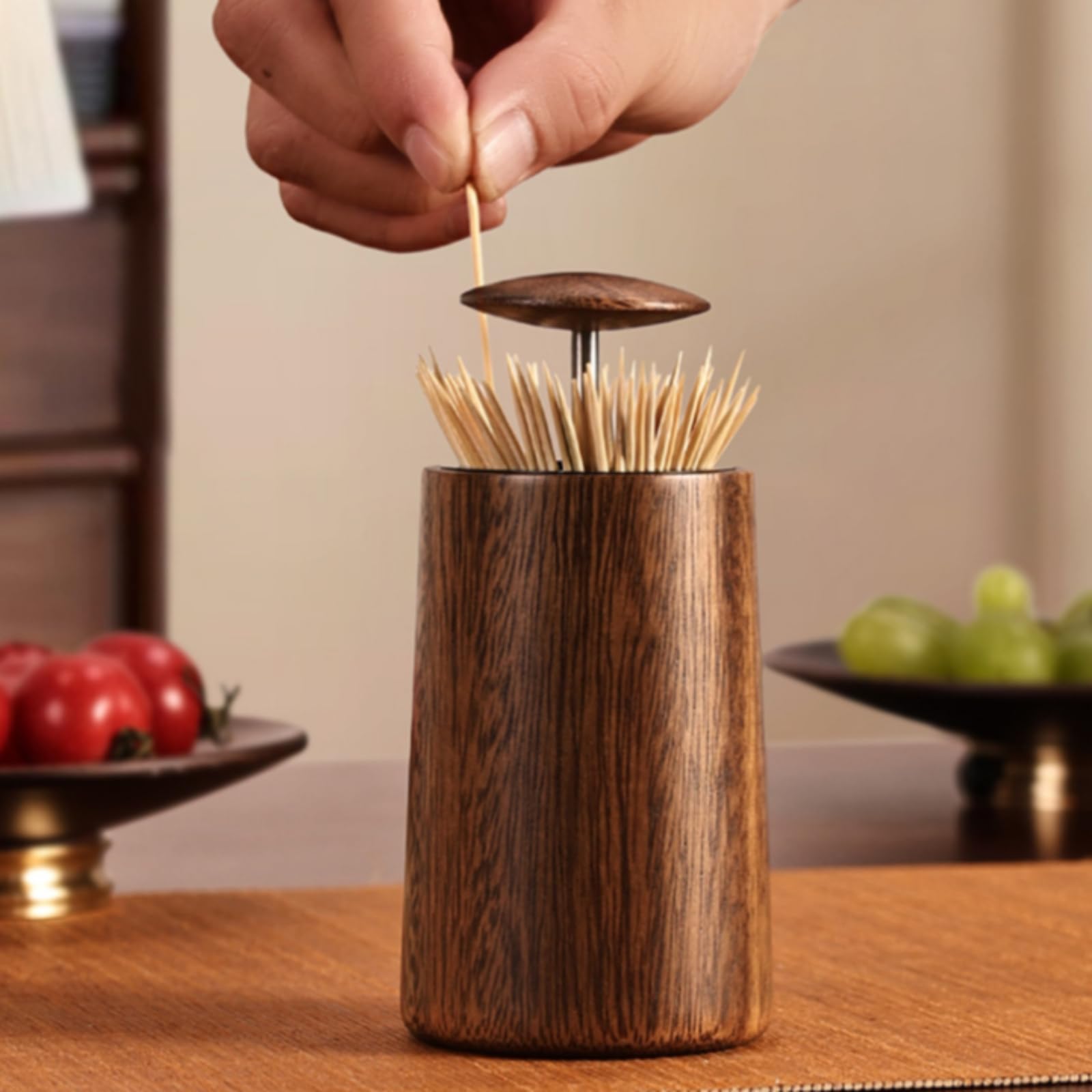 Dispensador de Palillos Redondo Contenedor Porta Palillos Dosificador Automático Cuerpo con de Madera Estructura Interior de Acero Inoxidable Apertura , style to 1