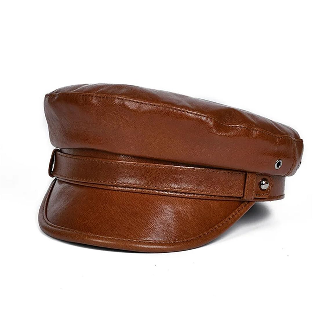 Gorro de cuero retro unisex para hombre y mujer, gorro de invierno, locomotora, lengua de pato, parte superior plana, sombreros militares, Marrón retro, 55-56