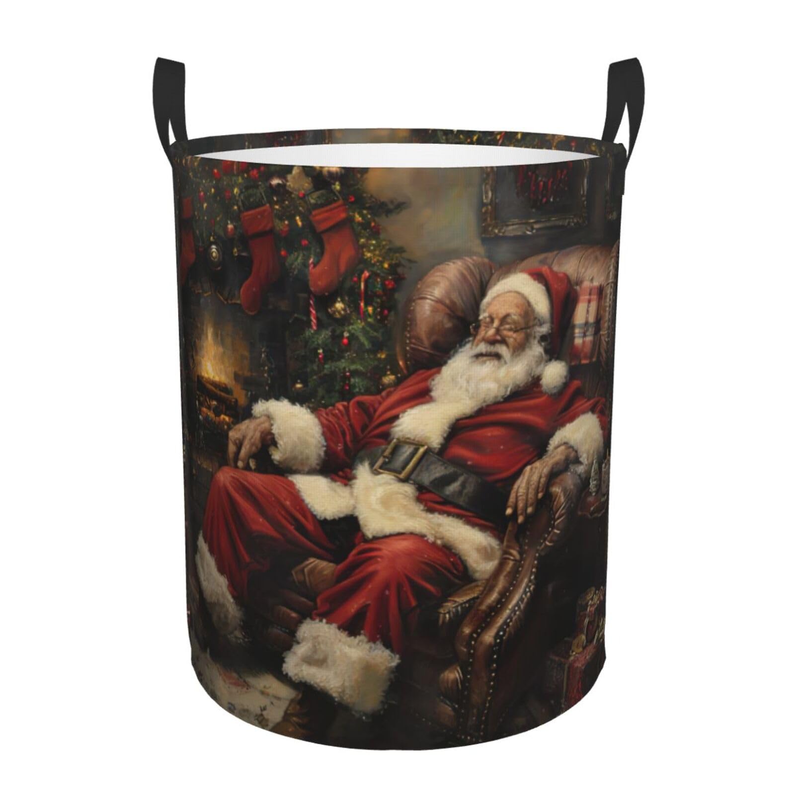 S Collapsible Laundry Hamper Round Xmas Print Storage