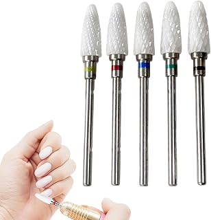 Juego de 5 brocas de cerámica para uñas en forma de maíz profesional de 3/32 pulgadas, color blanco, puntas de fresado de uñas, manicura, pedicura, lima de uñas, cuerpo de lijado, cabezal de afilado,