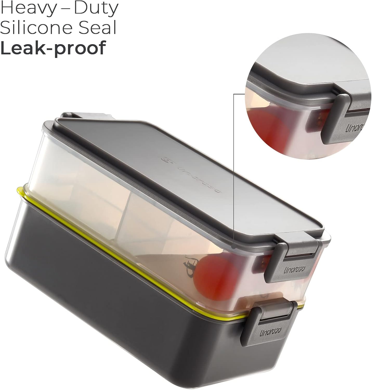 linoroso 2 PCS Stackable Bento Box Adult Lunch Box | Meet All You On-the-Go Needs for Food, Salad and Snack Box, Premium Bento Lunch Box for Adults Include Utensil Set, Dressing Containers