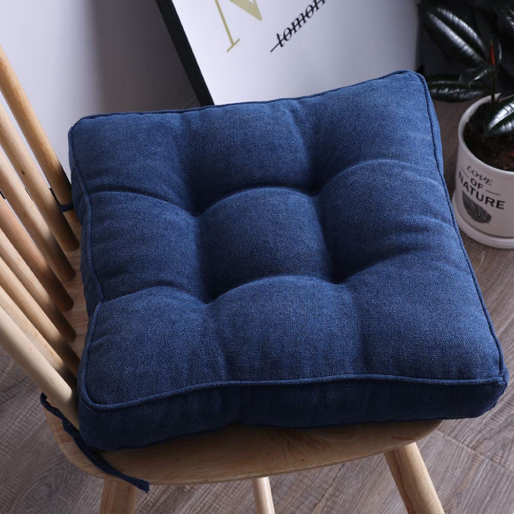XSlive Soft Square Chair Pad with Ties Non Slip Padded Chiar Cushion Soft and Comfortable Seat Cushions for Kitchen Dining Office Chairs (Dark Blue S,