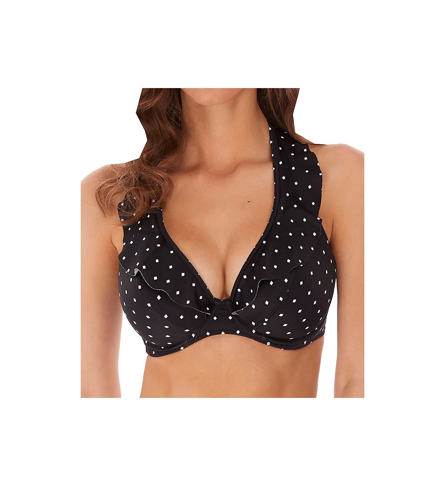 Freya Jewel Cove Ruffled Bikini Top, 32E, Black