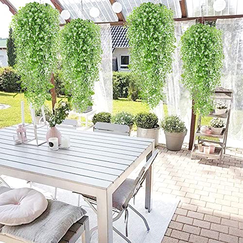 Recutms 4 Pcs Faux Vines Hanging Flowers Artificial Decor Fake Hanging Plants Artificial Hanging Plants Indoor And Outdoor Garden Hanging Plants Decoration（White） #TOP1