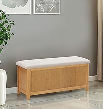 Hallowood Furniture Large Light Oak Blanket Box with Cushioned Seat, Spacious Wooden Storage Box with Lid, Toy Storage Trunk Chest for Living Room, Solid Wooden Ottoman Bench for Bedroom