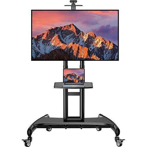 PERLESMITH Rolling TV Stand with Wheels for 32-82 Inch LCD LED 4K Flat Screen TVs, Tilt Mobile TV Cart with Shelf Holds Up to 100 lbs, Height Adjustable Floor TV Stand Max VESA 600x400mm- PSTVMC05