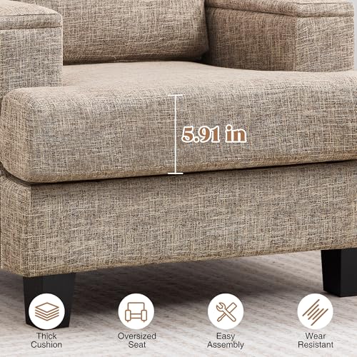 Image of Accent Chairs with Armrest Storage, Modern Reading Chairs, Upholstered Comfy Large Armchair (Yellowish Brown)