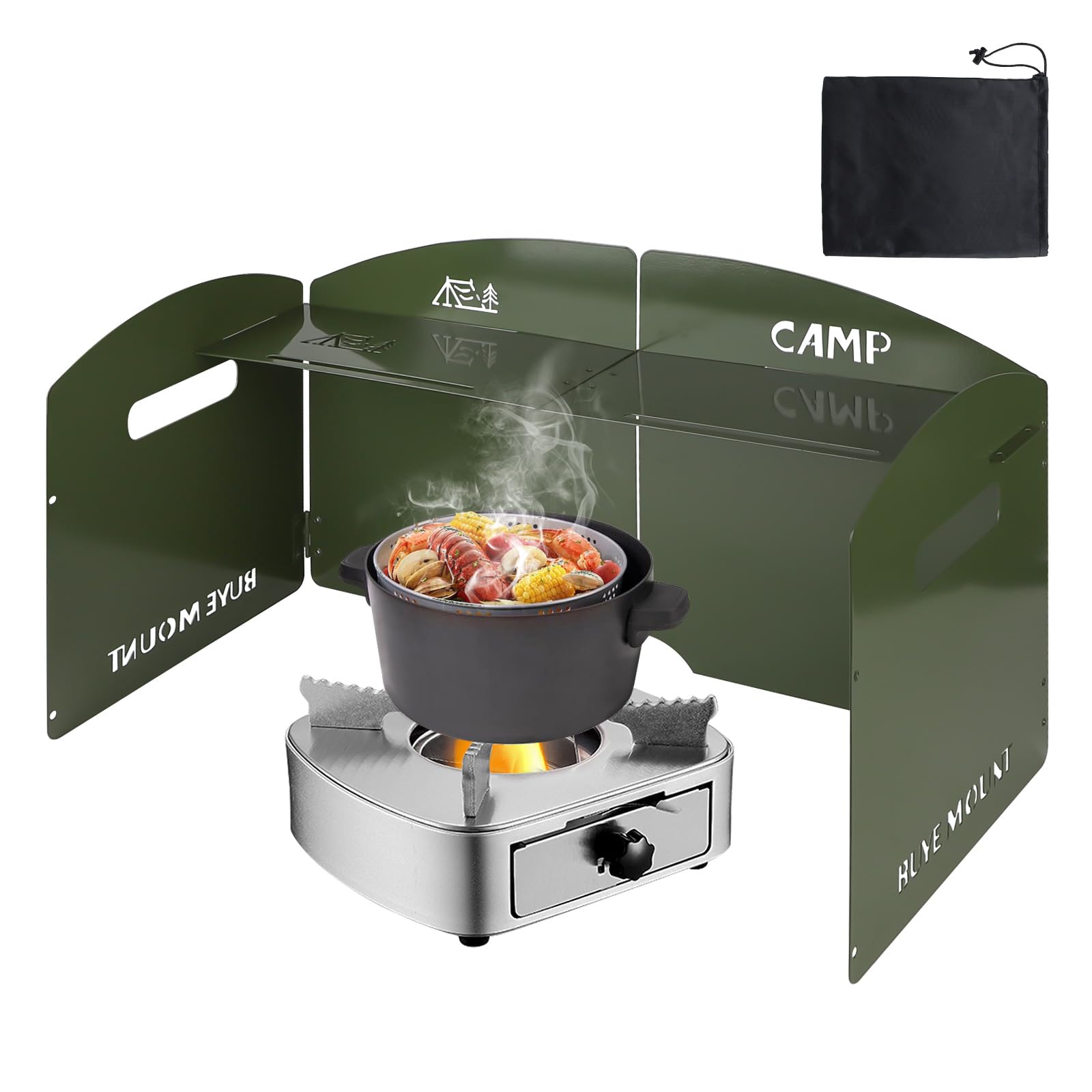 SUPAWAY Portable stove pare-brise 5 plaques camping plein air pare-brise pare-brise de réchaud de camping avec sac de transport pour camping pique-nique randonnée cuisine réchaud extérieur vert armée